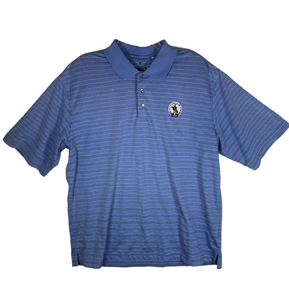 Putterboy Pinehurst No 2 Mens XL Blue Striped Performance Polo Shirt Blue Golf - Picture 1 of 8